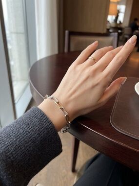 Two Tone Gold Silver Paperclip Link Chain Bracelet Stainless Steel Minimalist